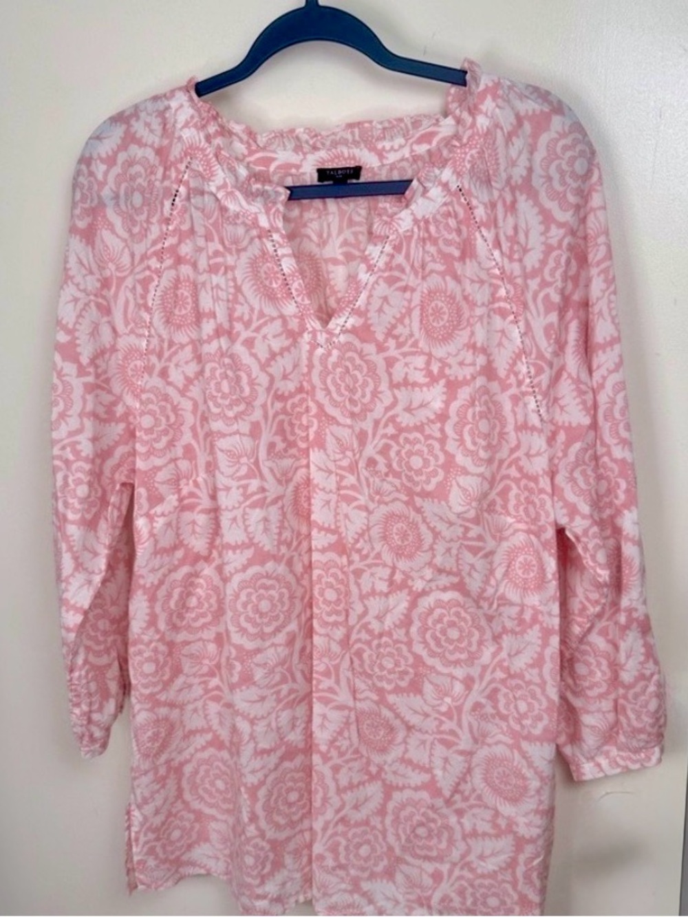 Talbots 2X Pink & White Rose Floral Popover Blouse Top - Picture 3 of 11